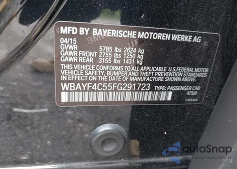 2015 BMW 740Li xDrive from USA, damaged, VIN WBAYF4C55FG291723